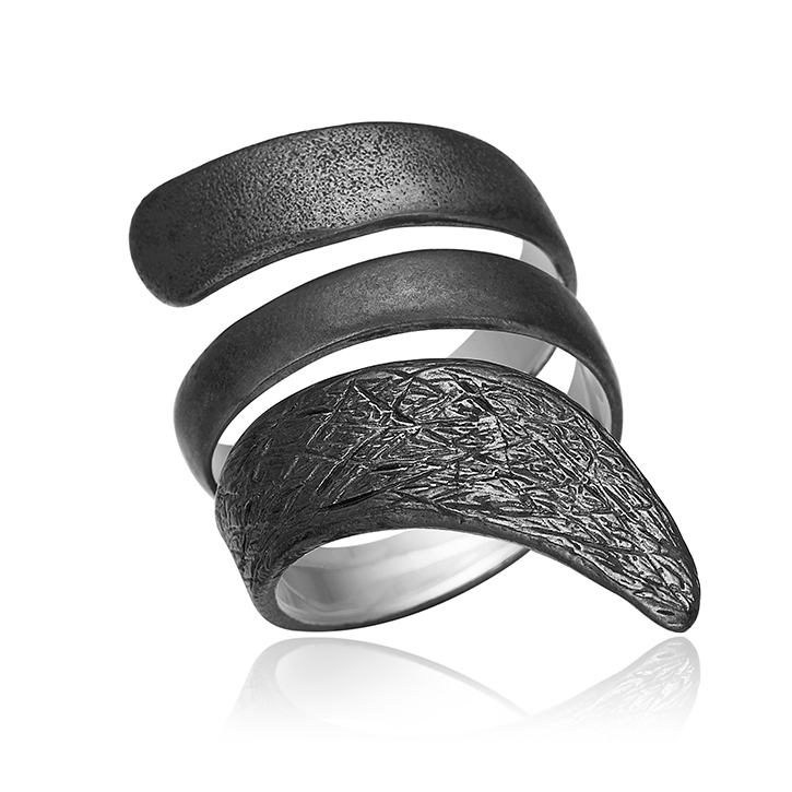 Billede af Blicher Fuglsang ring i sort sølv - 1291-00X Rhd. sølv 59