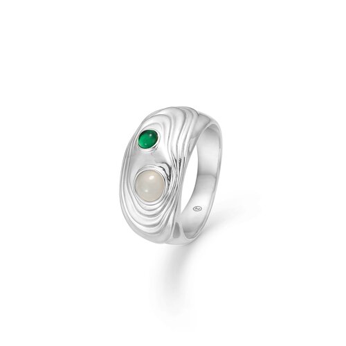Studio Z Shell sølv ring med grønne sten - 7147836 7147836 sølv 58