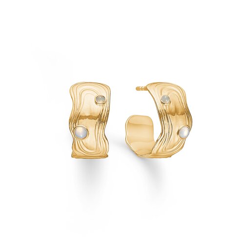 Se Studio Z Shell øreringe i guldbelagt sølv med grå zirkonia Ø20 mm hos Brodersen + Kobborg