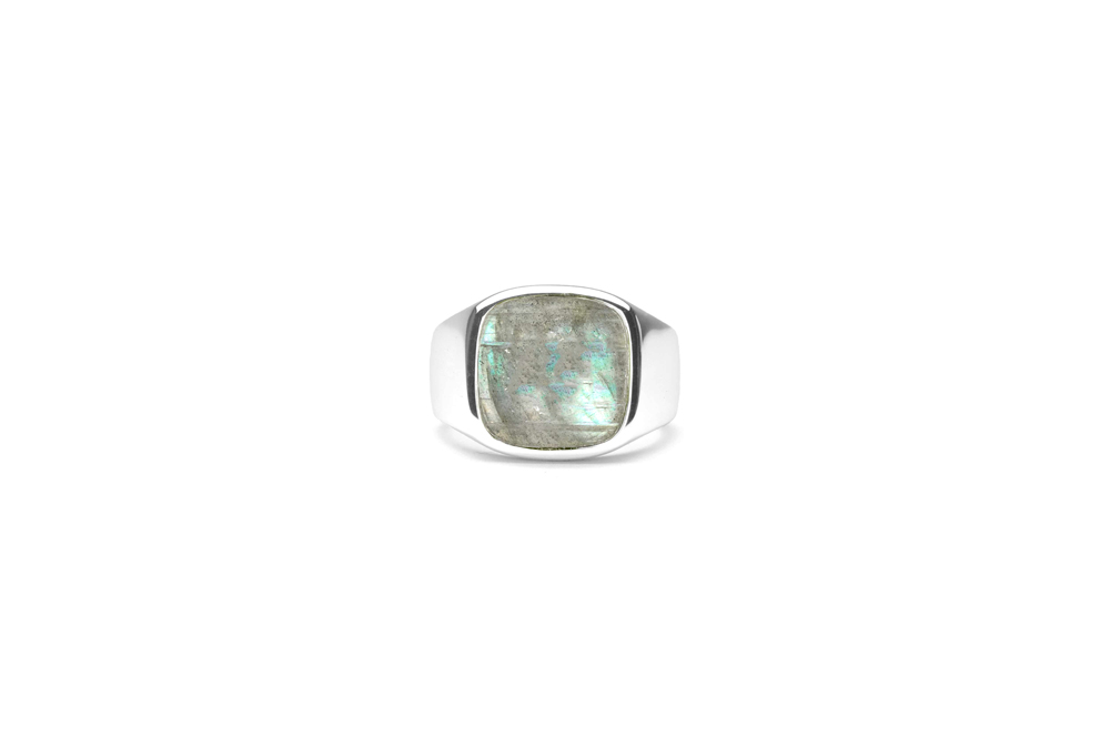 IX Studios Cushion Signet ring i sølv - DMN0282SLGL Labradorite 60 (5714534014024)