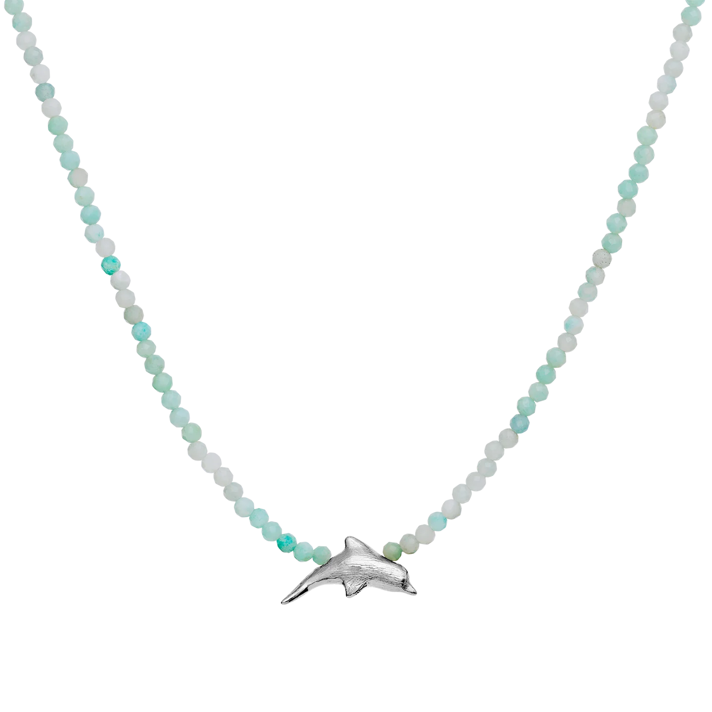 Billede af Maanesten Tiki sølv/Turkis kæde med delfin