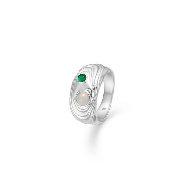 Studio Z Shell sølv ring med grønne sten - 7147836