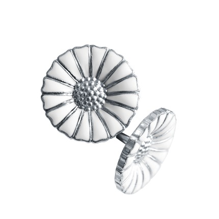 #3 - Georg Jensen Daisy Marguerit ørestikker 11 mm, sølv rhodineret med hvid emalje